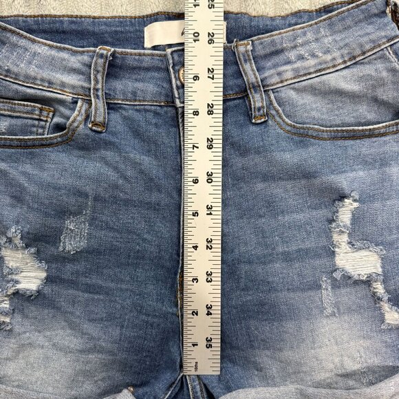 KanCan Denim Shorts Womens 7/27 Distressed Blue Jean Cuffed Stretch Grunge Faded - Picture 7 of 8